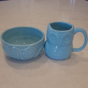 GREAT GATHERINGS Tuquoise Owl Mug & Bowl